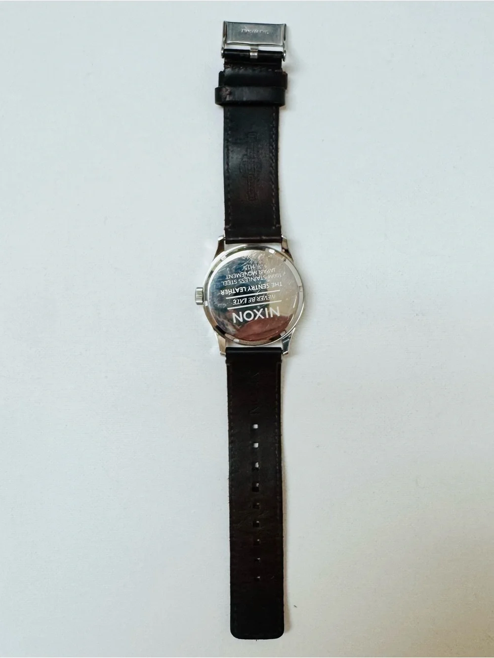 Nixon The Sentry 42mm Men's Day/Date Watch Silver Dial Brown Leather